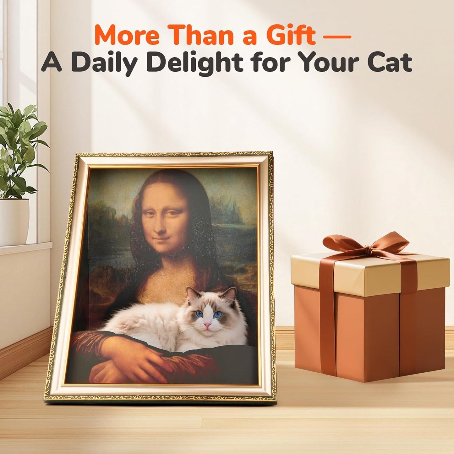 Mona Lisa Cat Bed, Home Decor, 3-in-1 3D Kitten Houses & Condos for Indoor Cats, Easy Setup Hideout for Small Animals, Novelty Gift for Cat Pawrent