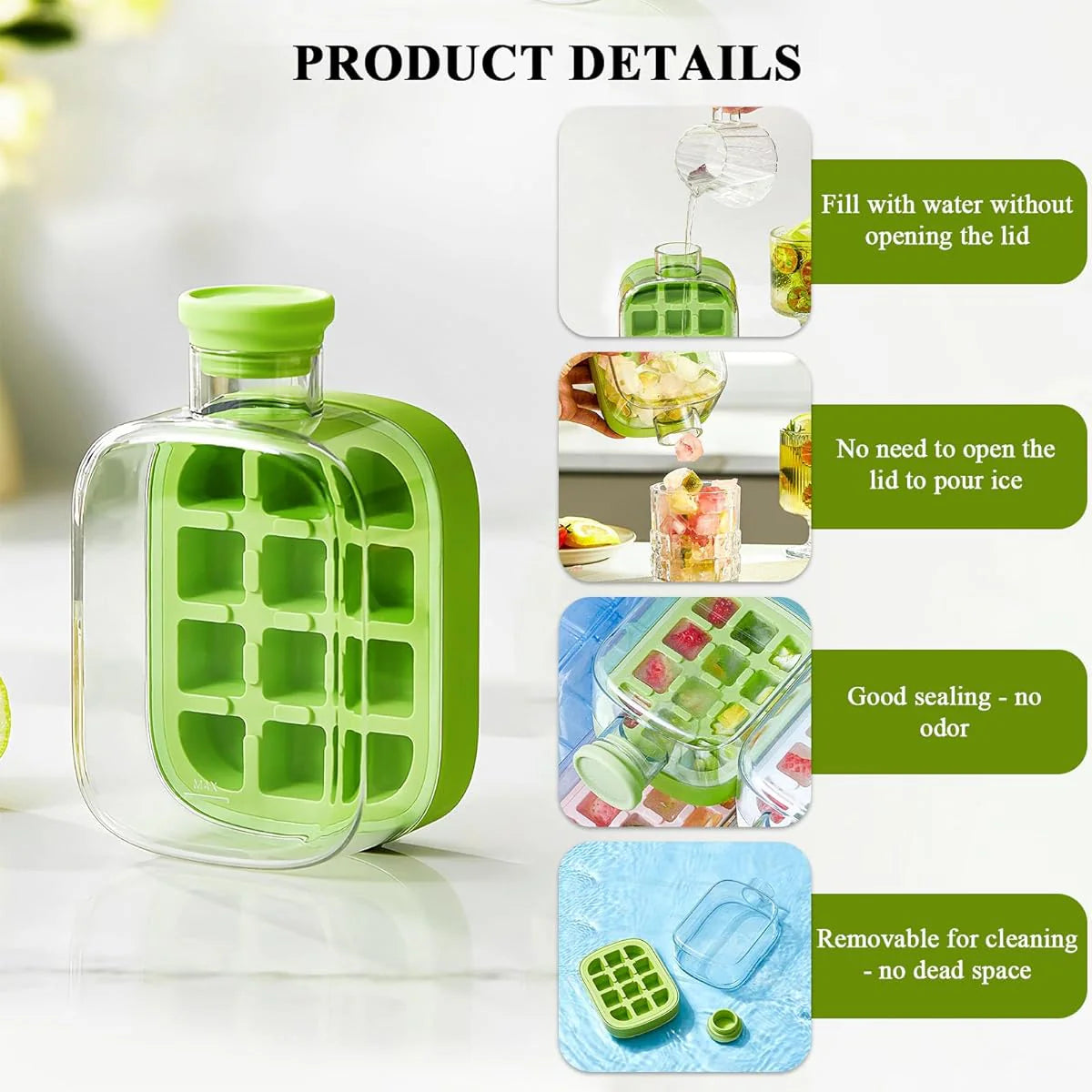 Ice Cube Bottle, 2in1 Touch Free Ice Cube Tray Water Bottle Come With Reusable Straw Tray Easy To Take Ice By Pressing Suitable For Coffee Juice Drinks