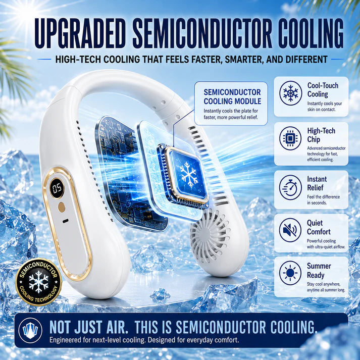 ❄️ 2026 Semiconductor Neck Cooling Fan – Cool-Touch Plate, 720° Airflow & Hands-Free Summer Comfort