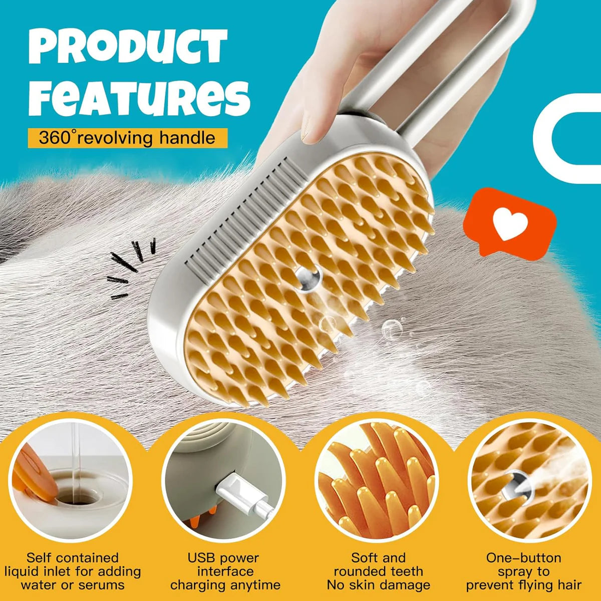 3 in 1 Pet Steam Brush | Rechargeable, Self-Cleaning, Deshedding & Massage Tool for Dogs & Cats-Final 3 Hours: 49%OFF 🔥