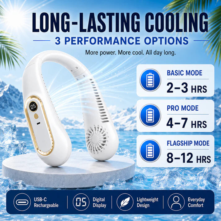 ❄️ 2026 Semiconductor Neck Cooling Fan – Cool-Touch Plate, 720° Airflow & Hands-Free Summer Comfort