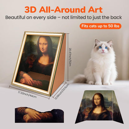 Mona Lisa Cat Bed, Home Decor, 3-in-1 3D Kitten Houses & Condos for Indoor Cats, Easy Setup Hideout for Small Animals, Novelty Gift for Cat Pawrent