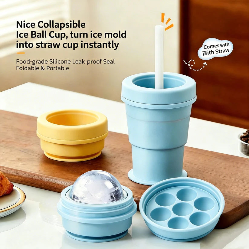 2-in-1 Foldable Ice Ball Cup – Make Ice, Drink Anywhere
