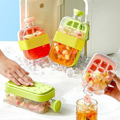 Ice Cube Bottle, 2in1 Touch Free Ice Cube Tray Water Bottle Come With Reusable Straw Tray Easy To Take Ice By Pressing Suitable For Coffee Juice Drinks