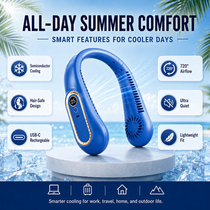 ❄️ 2026 Semiconductor Neck Cooling Fan – Cool-Touch Plate, 720° Airflow & Hands-Free Summer Comfort