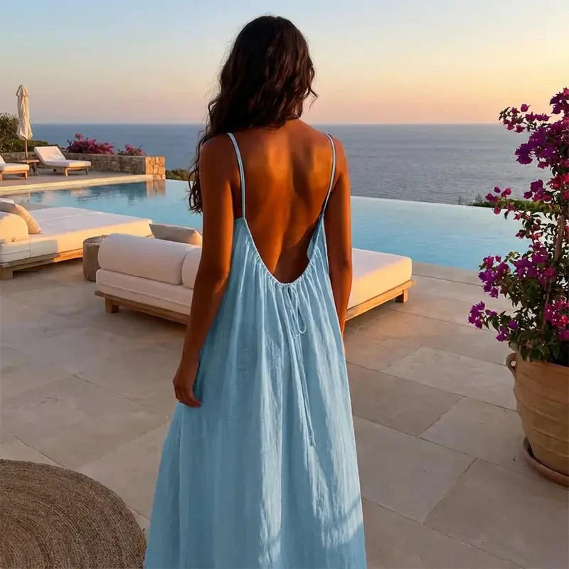 ☀️Women's Solid Color Backless Cami Dress – Queoon